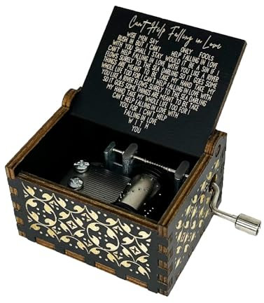 Mini Music Box 18 Note Hand Crank Engraved Wood Music Box for Dear Wife Girlfriend Valentine Xmas Wedding Anniversary Present (Can't Help Falling in Love-black)