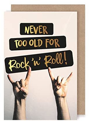 AvanCarte Geburtstag Humor Karte Grußkarte Rock´n´Roll Hände Never to old Party Goldschrift C6