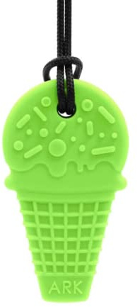 ARK® Kauhalskette in verschiedenen Stärken und Formen mit einstellbarer Abreißleine und Logostar® Praxisleitfaden - Sensory Halskette, Beißblock, Kauen, Zahnen, Autismus (Eiswaffel, fest grün)