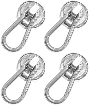 MEMOFYND 4 ganci magnetici da 24 kg, gancio magnetico al neodimio, gancio magnetico con moschettone, gancio magnetico forte a moschettone