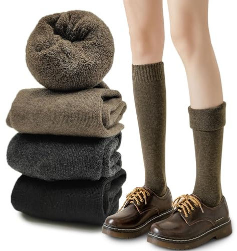 EUPSIIU 3 Paia Calzini Termiche Di Invernali Donna Tinta Unita Alta Caviglia Calze di Cotone, Calzini termici Spessi in MagliaTraspirante Assorbente Morbido Calzini da Donna per Le Signore (3 Colori)