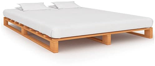 Coavain Palettenbett Braun Kiefernholz 140x200 cm Betten Bed Frames & Bases Pallettenbett Bettgestelle Holzbett Stabiles Einzelbett für Senioren Bettgestellrahmen