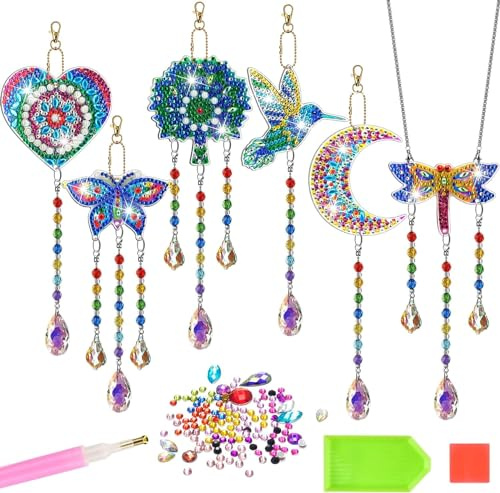 MATHARAGO 6 Pcs Diamond Painting Suncatchers, Double Sided Design Diamond Art Kits, Window Hanging Diamond Painting Ornaments, DIY Diamond Art for Adults, Teens, Kids, Boys and Girls (FL6P001)