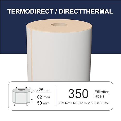 Versandetiketten DHL, UPS, DPD - 102 x 150 mm - 350 Thermo Etiketten Eco auf Rolle, 1 Zoll Kern, Standard- und Industriedrucker, Thermodirekt permanent