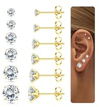 Diamday 6 Paires Boucles d'Oreilles pour Femmes Hommes Acier Chirurgical Piercing Oreille Hypoallergénique Clou d'Oreille 5A Zircone Cubique Helix Cartilage Tragus Piercing Boucles d'Oreilles