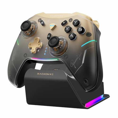 Machenike G5Pro V2 PC Controller Wireless per PC/Switch/Android/Smartphone con Grilletto Ottico-Microswitch, Controller Gaming Bluetooth, Dock di ricarica RGB Sync, Joystick Intercambiabili (Dorato)
