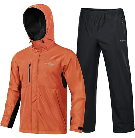 Rodeel Waterproof Fishing Rain Coat and Pant Suit for Men Outdoor Hiking (Rain Gear Jacket & Trouser Suit)