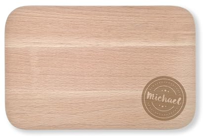 Massives Schneidebrett mit Gravur - individueller Name, Text oder Spruch - Buchenholz, abgerundete Ecken, 23x15cm, personalisiertes Frühstücksbrettchen (Buchenholz)