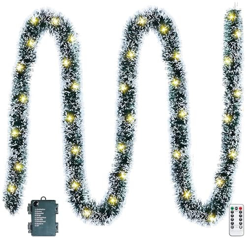 Weihnachtsgirlande mit Beleuchtung, 5M Tannengirlande mit Beleuchtung und Timer Weihnachtsdeko Girlande Weihnachten mit 50 LED Lichterkette Beleuchtet Türgirlande Weihnachten für Innen Außen (A)