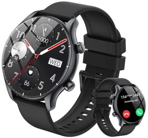 Smartwatch Uomo Donna, 1.39 Orologio Smartwatch con Effettua/Risposta Chiamate, Fitness Tracker con 100+ Sportive, Contapassi/SpO2/Cardiofrequenzimetro, IP68 Smart Watch per Android iOS, Nero Opaco