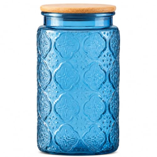 Vintage Glasgefäß, dekoratives Einmachglas für Zuhause, Küche, Aufbewahrung, Kaffee, Tee, Zucker, Kekse, Süßigkeiten, mit Deckel (Blaue Begonie, 963.9 g)