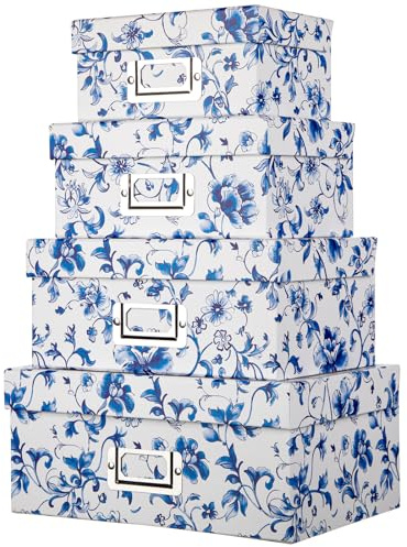 Hollyone 4er-Set Geschenkbox Geschenkschachtel Karton mit Deckel Geschenkkarton Rechteckige Geschenkboxen Blau und Weiß Schmuckkästchen Pappkarton Geburtstag Fest Feiern Geschenkbox