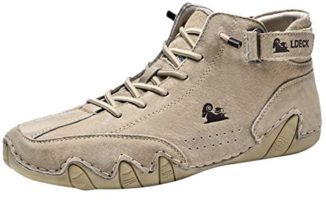 Winterschuhe Herren, Barfußschuhe Herren Damen Unsex Leder Hoch Alpaca Barfuss Schuhe Cowboystiefel Italienische Wandern Wasserdicht Sneaker Barefoot Shoes Bootsschuhe, Khaki, 43