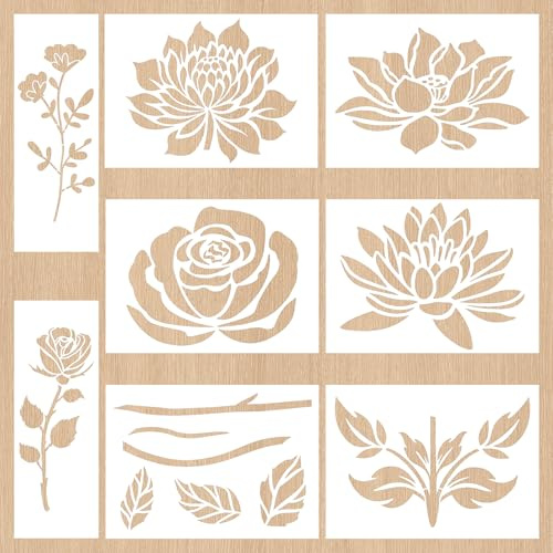 8 Stück Große Blumen Schablonen, Wiederverwendbare Malschablonen für Gartenzaun, Holz, Boden, Möbel und Wandgestaltung - Perfekt für DIY-Projekte, Home-Deko und Kreativ-Workshops