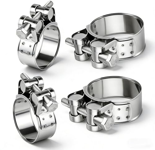 4 Stück Gelenkbolzenschelle Edelstahl 304, Spannbereich 52-55mm Einstellbar Schlauchschellen, Rohrschelle, Spannbackenschellen, Edelstahl Auspuffschelle Gelenkbolzenschellen für Schellen