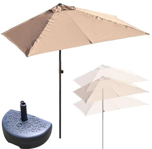 HADECOLL Parasol De Balcon Rectangulaire Demi-P De 2,0 M/2,5 M avec Base, Pare-Soleil Réglable en Hauteur, Imperméable Et Anti-UV, Kaki, 200 X 100 Cm (6,5 X 3 Pi).