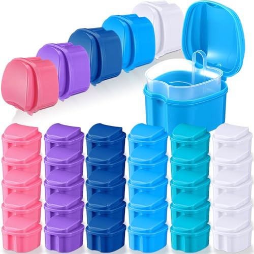 Zubebe Lot de 30 boîtes de rangement pour dentier, pour le bain, le nettoyage de la bouche, 5 couleurs
