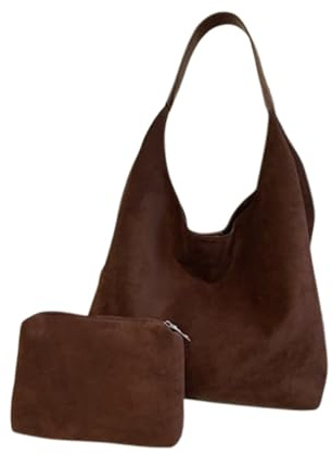 Xiyocadt Suede Hobo Bag, Leather Hobo Shoulder Bag - Slouchy Tote Bag Brown Leather Purse