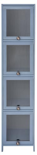 C-Juzarl Armadio da bagno alto con 4 ante trasparenti, armadietto da cucina, per bagno/soggiorno/cucina (blu)