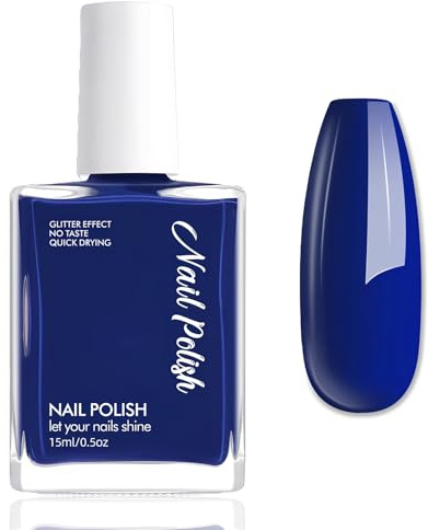 Nagellack Blau - 15Ml Glänzend Nagellack Schnelltrocknend - Ungiftiger Nagelack auf Wasserbasis für Frauen Mädchen - Hochpigmentiert Nail Polish für Nail Art Regular Nagelack (Deep Blue)