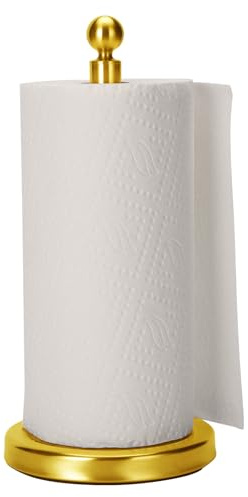 Wismay Paper Towel Holder Countertop, Freestanding with One Hand Ripping, Stainless Steel (Gold)