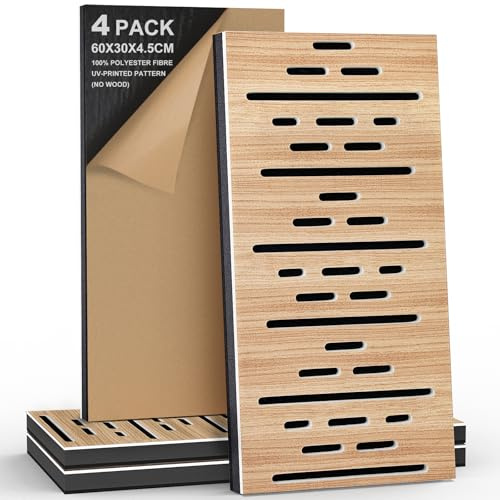 JBER 4Pack Acoustic Foam Panels, Self-Adhesive Soundproofing Panels for Walls, 3D Perforated Tri-Layer Polyester Fiber Decorative Wall Panels for Recording Studio, Offices, 60×30×4.5cm, Broken-Line