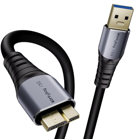 Werkybay USB 3.0 Micro B-kabel 50 cm, 5 Gbit/s extern hårddisk datakabel, 0,5 m USB A-kontakt till Micro B-kontakt laddningskabel kompatibel med WD, Seagate, Toshiba hårddisk, Galaxy S5, Note 3 etc.