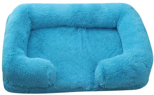 Fluffy Wolke Orthopädisches Hundebett, Hundekissen, für mittelgroße Hunde 2.5-40KG, wasserdichte Innenschicht, erhöhte Ränder, Abnehmbarer, waschbarer Bezug, rutschfest,Blau 1,L 80*53 CM（<15KG）