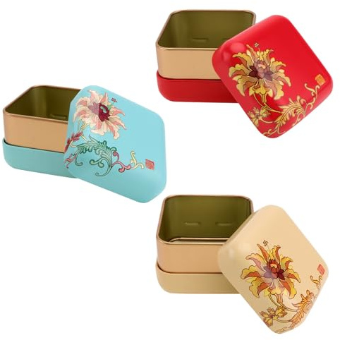 SAFIGLE Set da 3 Pezzi Contenitori per Tè in Ferro Ermetici con Coperchio, Scatole Multiuso per Foglie di Tè e Caramelle, Design Creativo Raffinato per Feste Colore Casuale