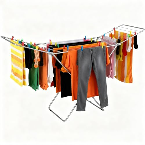 MENKËLL - Stendibiancheria da Terra Richiudibile - Stenditura 18 Metri, in Acciaio Robusto - Stendino Allungabile con Piedi Antiscivolo - Per Interno ed Esterno - 180x55x105 cm (Stendibiancheria)