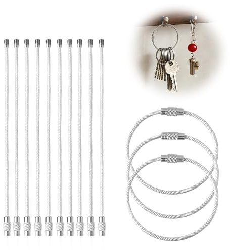 Wcawnlt Cable de Alambre para Llavero 50 pcs plateado con Acero Inoxidable y Cierre Giratorio de Cobre, Anillas Flexibles para Llaves y Accesorios Llaveros