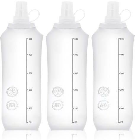 Lot De 3 Gourde Souple, Bouteille D'eau Pliable, Gourde Pliable, Étanche, En Tpu, Sans Bpa, Légère, Flasque Running Pour Sport Utilisation Hydratation En Extérieur, 500 Ml, Transparent