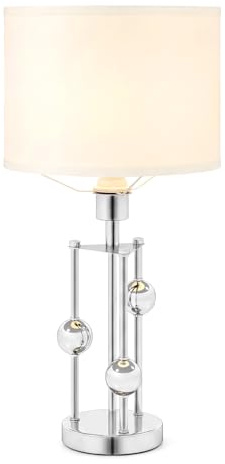 COSTWAY Nachttischlampe mit E27-Fassung, Leinenstoff-Lampenschirm und 3 Dekorativen Kugeln, Moderne Tischlampe, Schreibtischlampe für Schlafzimmer und Arbeitszimmer 30 x 60 cm