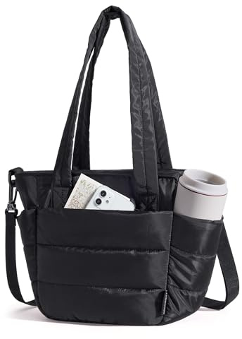 bagsmart Lunch Bag Women Small Insulated Tote with Lunch Compartment Quilted Lightweight Puffy Tote Bag for Work, Travel, Outdoor