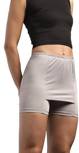 SHODOX® Dam issilke säkerhetsshorts för kjolar och klänningar, dubbla lager, sömlösa innershorts, elastiska, ventilerande, medelhög midja, GRÅ, M