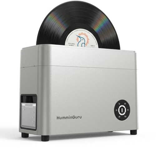 HumminGuru Ultrasonic Vinyl Record Cleaner-Professional 40kHz Ultrasonic LP Cleaning with Auto Drying, 350ml capacity.All-in-one,User-Friendly Eco Design,1Y Warranty (NOVA Sliver, 7/10/12 tum)