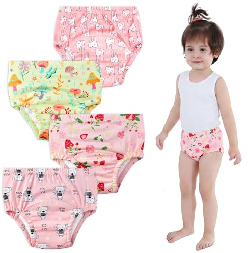 UNIFAMILY 4 Pack Potty Training Pants, Training Pants for Girls Soft Washable, 2-6 Years Reusable Baby Toddler Training Pants