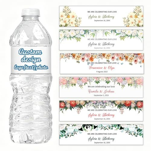Étiquettes autocollantes imperméables personnalisées pour bouteille d'eau, 5,1 x 20,3 cm, autocollants personnalisés avec logo texte photo pour mariage, fête prénuptiale, fiançailles, anniversaire