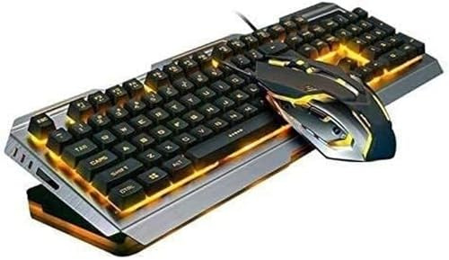 AIEIJJH Tastiera Meccanica USB Cablata Retroilluminata Gialla per Gaming con Mouse in Lega di Alluminio Ergonomico da Ufficio