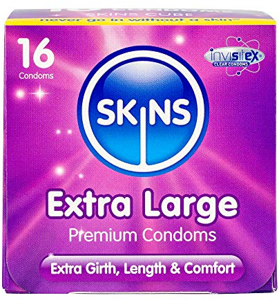 Skins Sexual Health Skins Extra große Kondome Multipack, sicher mit natürlichem Aussehen, das sich wie echte Haut anfühlt, 16 Stück (transparent, 16 Stück, 1 Stück)