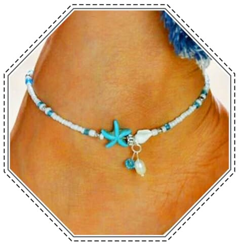 Jovono Boho Beach Sommer Fußkettchen mit Grüner Seestern Foot Jewelry für Frauen und Mädchen