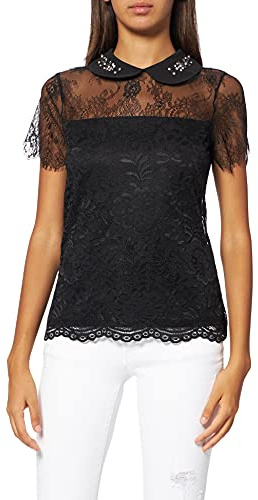 Morgan Blusa manga corta con encaje y abertura Negro M