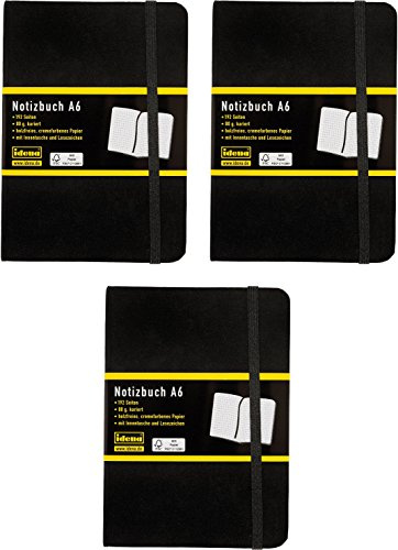 Idena - Notizbuch DIN A6, 192 Seiten, 80 g/m², schwarz (3, A6 kariert)