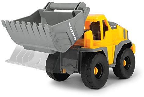 Dickie 203724002 Toys Volvo Freilauf Radlader, Spielzeug Bagger, Baustellenfahrzeug, bewegliche Schaufel und kippbar, offene Kabine, Länge 26 cm, gelb/grau