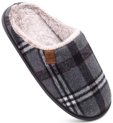 COFACE Pantofole da Uomo Invernali Plaid, Comoda Memory Foam Calde Scarpe da Casa in Lana con Suola Antiscivolo Taglia 47