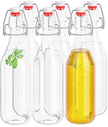 Danmu Art 6-Pack 500ml/16oz Airtight Glass Bottles with Stoppers - Swing Top, Brewing & Preserve Bottles for Home Brewing, Oil, Vinegar, Beer, Wine, Cider, Soda