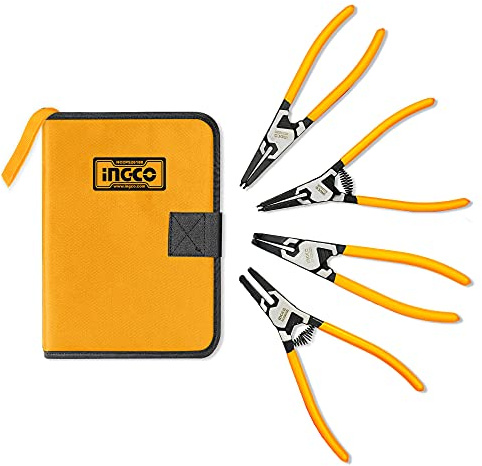 SET 4 PINZE FERMI ANELLI - 180mm - SEEGER INTERNI/ESTERNI CON ASTUCCIO - HCCPS26180 INGCO