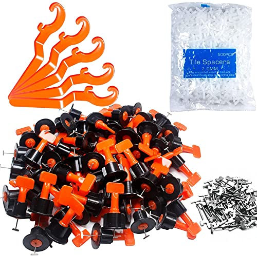 KAHEIGN Kit De Système De Nivellement De Carreaux, 100 Pièces Cales D'espacement Réutilisables Pour Niveleurs De Carreaux Pour Bâtiment Murs Sols + Clé Spéciale