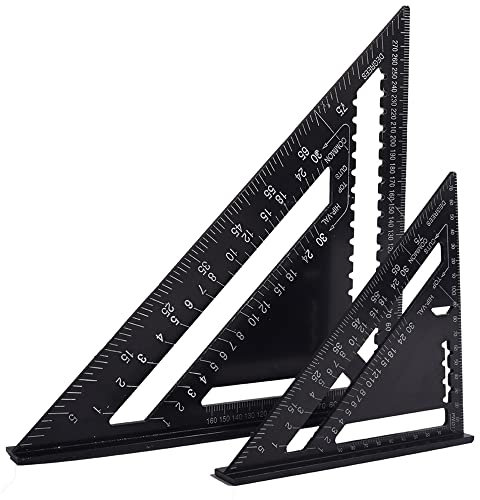 NICAVKIT 2 Stück Metrisches Dreieckslineal, 17cm und 30cm, schwarzes Dreieckslineal, quadratisches Winkelmesser, Aluminiumlegierung, Dreieckslineal, Layout-Messwerkzeug für Ingenieure, Schreiner.