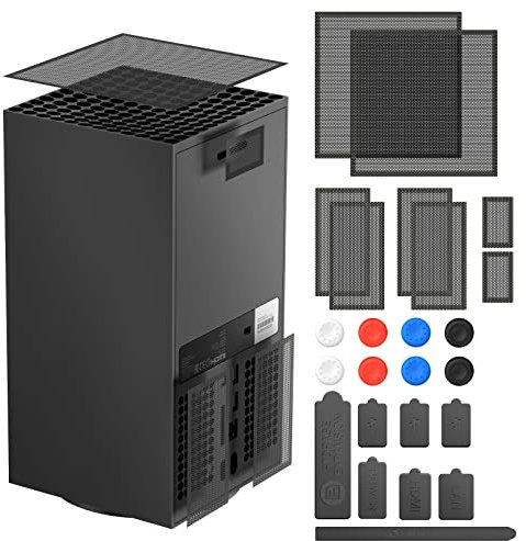 Dust Cover for Xbox Series X Console, 2 Pack Vent Filter PVC Dustpoof Mesh Case and Silicone Dust Plugs for USB/HDMI Port Compatible with Xbox Series X Game Console, Includes 8pcs Joystick Caps